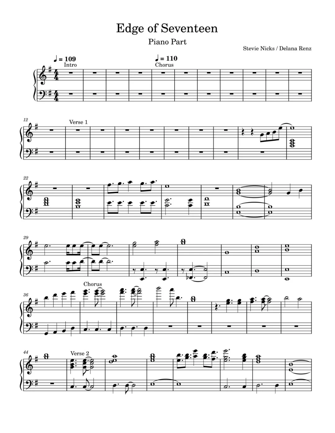 Edge of seventeen–Stevie Nicks钢琴谱五线谱G major, E minor PDF5-诺可钢琴