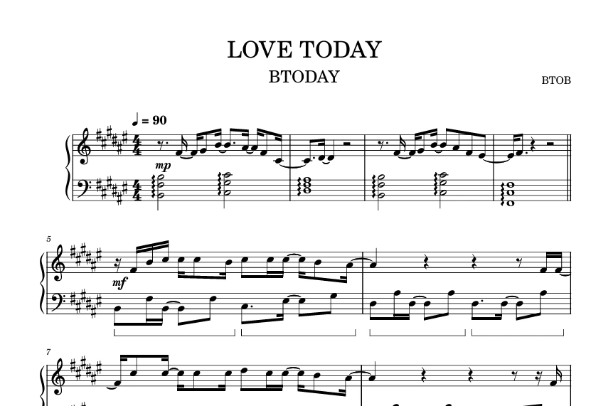 图片[1]-LOVE TODAY-BTOB (비투비) 钢琴版钢琴曲钢琴谱五线谱-诺可钢琴