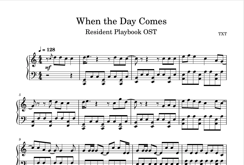 图片[1]-When the Day Comes (当这一天到来时) (Resident Playbook OST)（常驻剧本原声带）-TXT/HI-BOYZ钢琴版钢琴谱五线谱钢琴曲-诺可钢琴