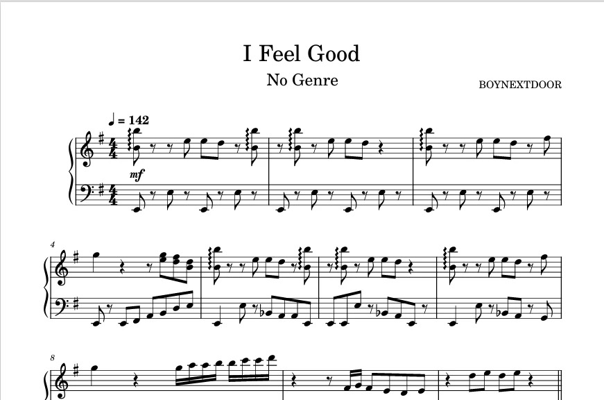 图片[1]-I Feel Good-BOYNEXTDOOR钢琴版钢琴曲钢琴谱五线谱-诺可钢琴