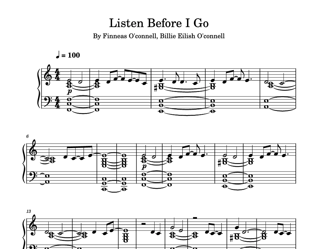 图片[1]-listen before i go – Billie Eilish钢琴谱五线谱钢琴版-诺可钢琴