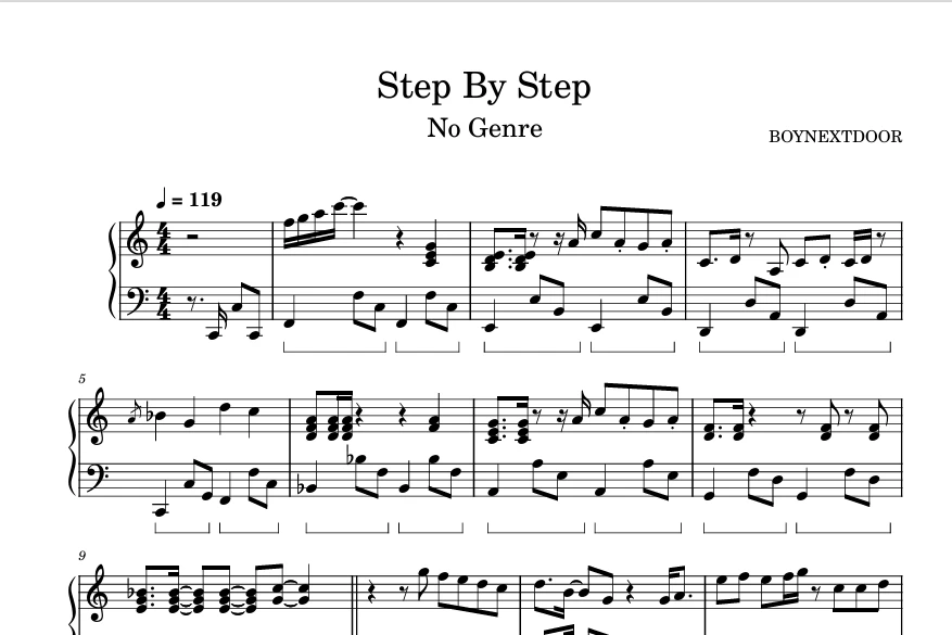 图片[1]-Step By Step-BOYNEXTDOOR钢琴版钢琴曲钢琴谱五线谱-诺可钢琴