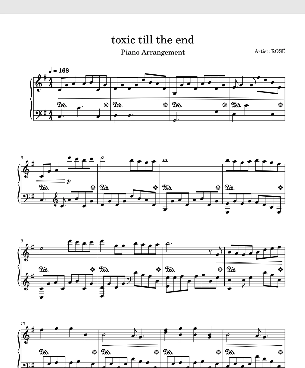 图片[1]-toxic till the end- ROSÉ钢琴版钢琴曲钢琴谱五线谱-诺可钢琴