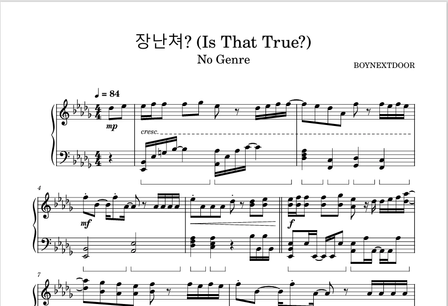 图片[1]-Is That True? – BOYNEXTDOOR【门童新歌】钢琴版钢琴曲钢琴谱五线谱-诺可钢琴