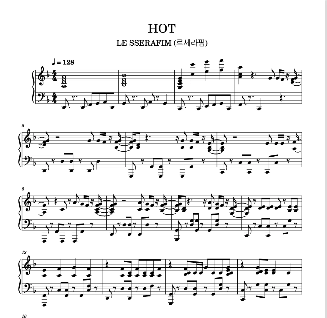 图片[1]-HOT【2025新歌】–LE SSERAFIM钢琴版钢琴曲钢琴谱五线谱-诺可钢琴
