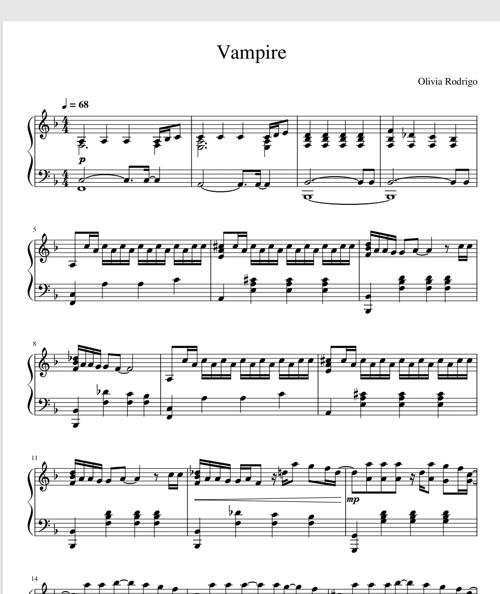 Vampire – Olivia Rodrigo钢琴谱钢琴曲五线谱钢琴谱-诺可钢琴