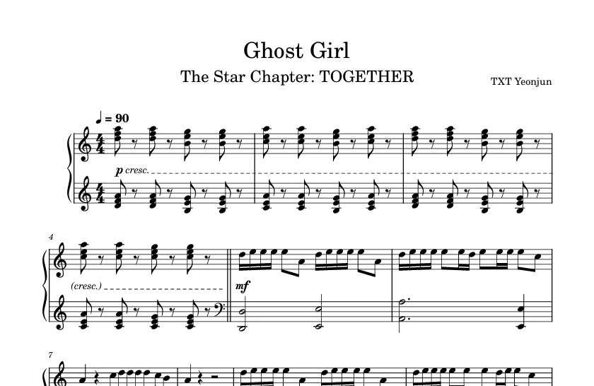 Ghost Girl-TXT Yeonjun钢琴谱钢琴曲钢琴版五线谱-诺可钢琴
