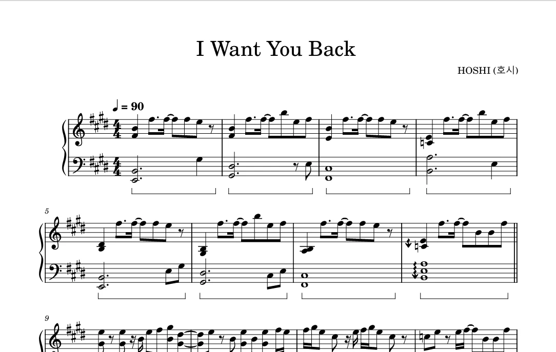 图片[1]-I Want You Back-HOSHI – SEVENTEEN钢琴版钢琴曲钢琴谱五线谱-诺可钢琴