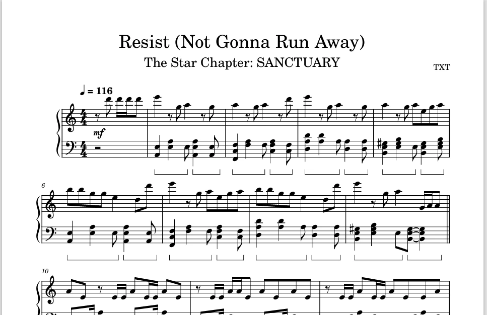 图片[1]-Resist (Not Gonna Run Away)-TXT钢琴版钢琴曲钢琴谱五线谱-诺可钢琴