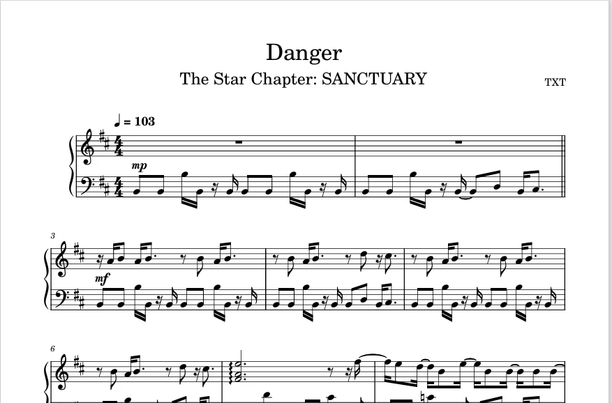 图片[1]-Danger-TXT钢琴版钢琴曲钢琴谱五线谱-诺可钢琴