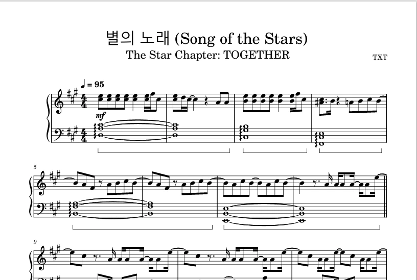 图片[1]-“Song of The Stars”星之歌별의 노래-TXT钢琴谱钢琴曲钢琴版五线谱-诺可钢琴