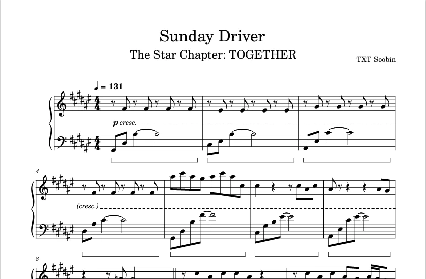 图片[1]-Sunday Driver-TXT Soobin崔秀彬个人solo单曲-钢琴版钢琴曲钢琴谱五线谱-诺可钢琴
