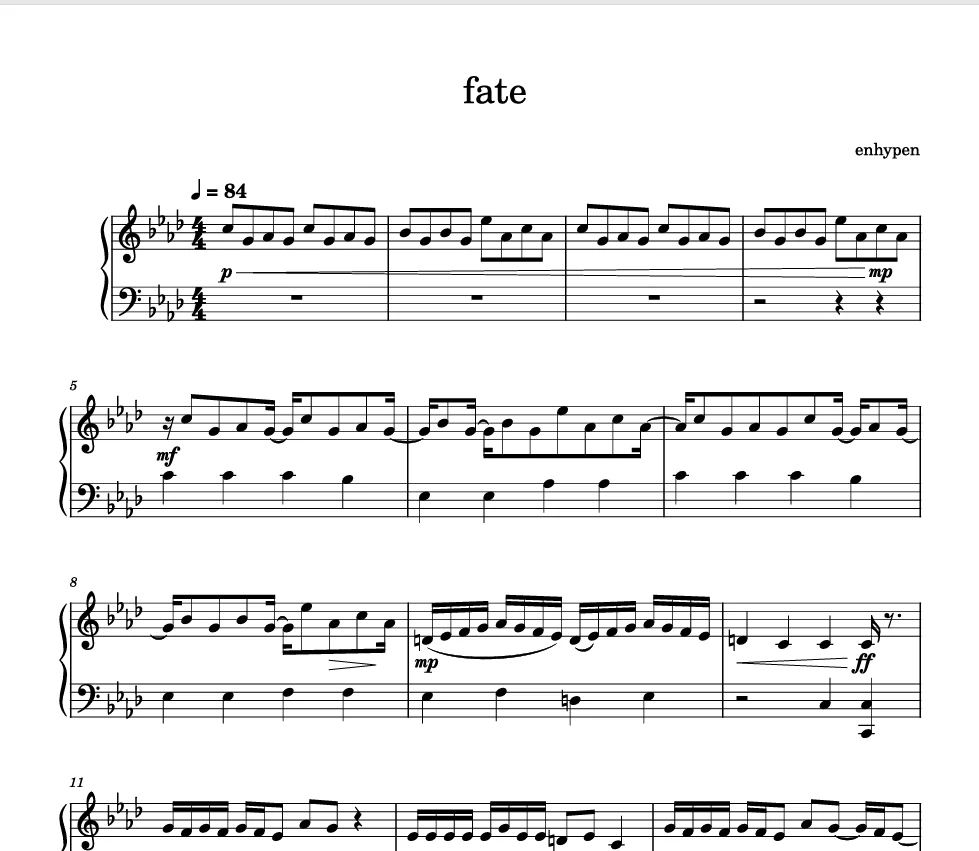 Fate – ENHYPEN钢琴版钢琴曲钢琴谱五线谱-诺可钢琴