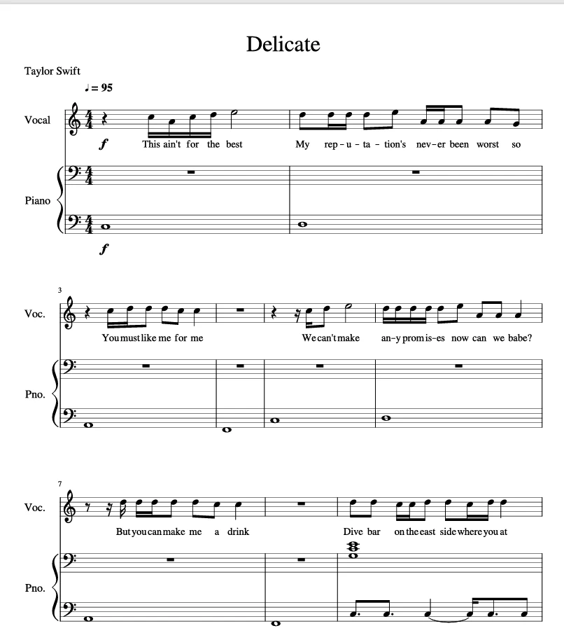 Delicate-Taylor Swift钢琴版钢琴曲钢琴谱五线谱PDF11-诺可钢琴