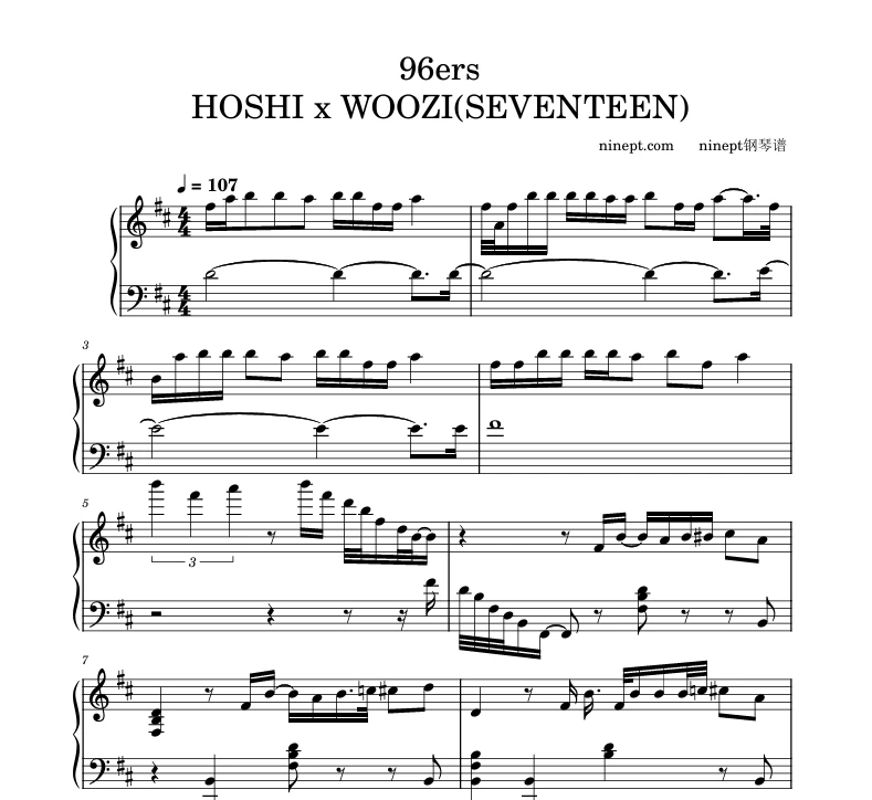图片[1]-96ers五线谱-HOSHI x WOOZI(SEVENTEEN)钢琴版钢琴曲钢琴谱-诺可钢琴