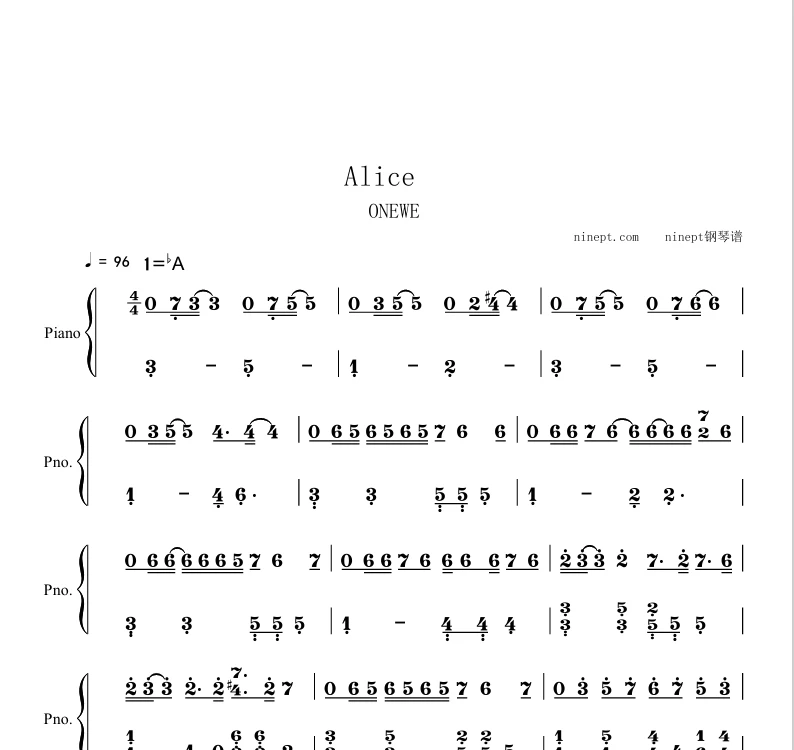 图片[2]-Alice五线谱和简谱 – ONEWE钢琴版钢琴曲钢琴谱-诺可钢琴