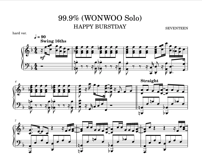 图片[1]-99.9% (Wonwoo solo) -SEVENTEEN钢琴版钢琴曲钢琴谱五线谱-诺可钢琴
