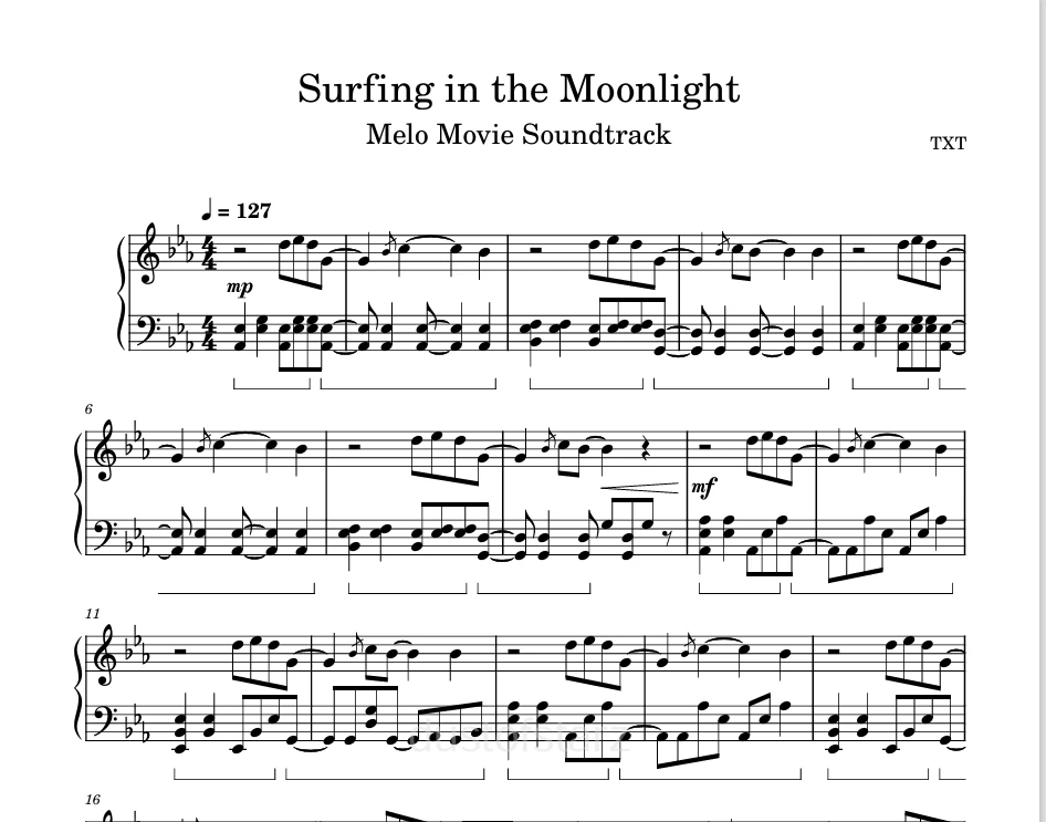 Surfing in the Moonlight【我们的浪漫电影OST】 - 姜太显 & 休宁凯 of TXT钢琴版钢琴曲钢琴谱五线谱-诺可钢琴