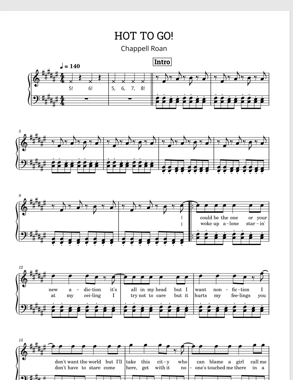 《HOT TO GO!》- Chappell Roan 钢琴谱五线谱钢琴版钢琴曲-诺可钢琴