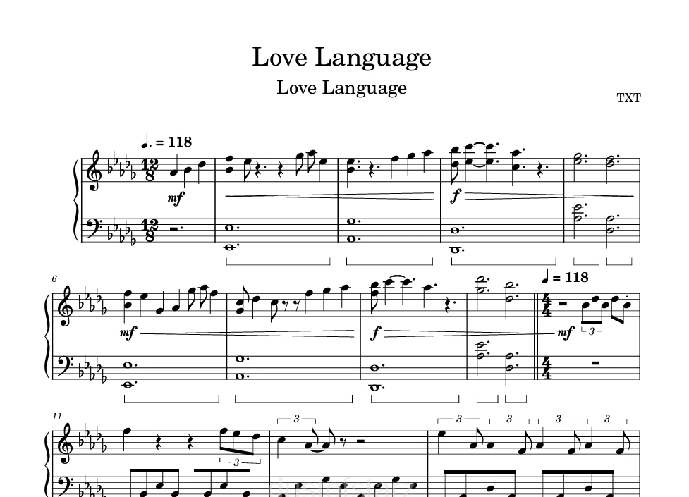 图片[1]-TXT 最新单曲- Love Language钢琴版钢琴曲钢琴谱五线谱-诺可钢琴