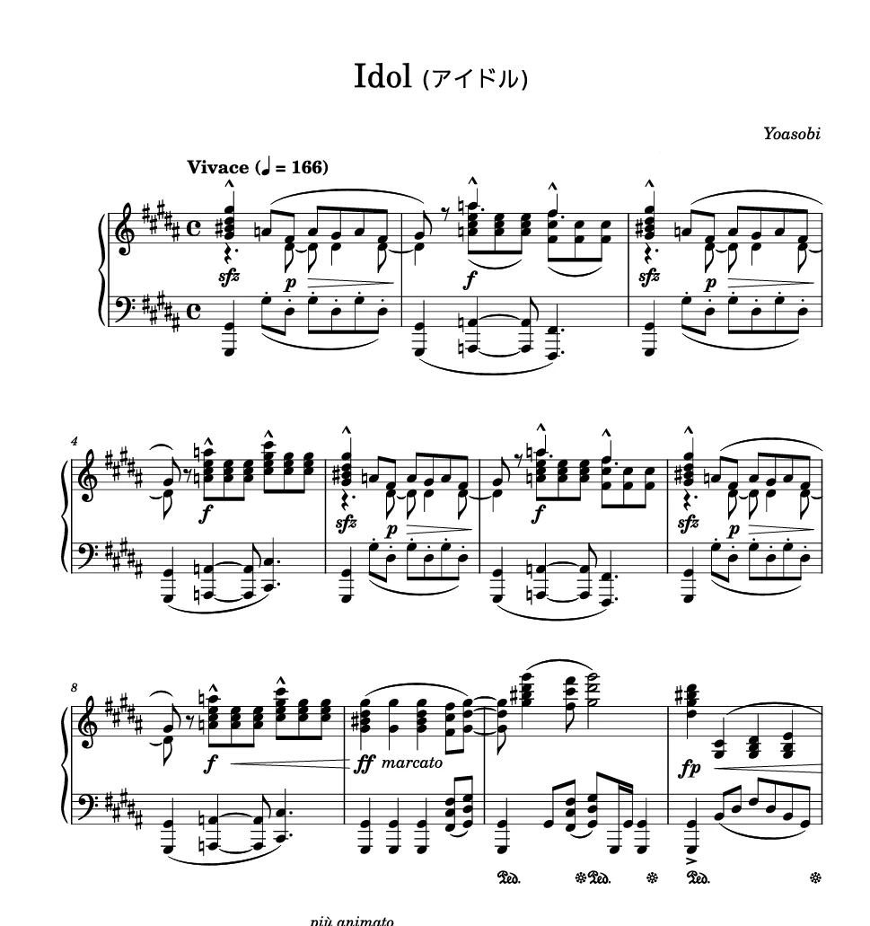 图片[2]-Idol偶像-YOASOBI 钢琴版钢琴曲钢琴谱五线谱-诺可钢琴