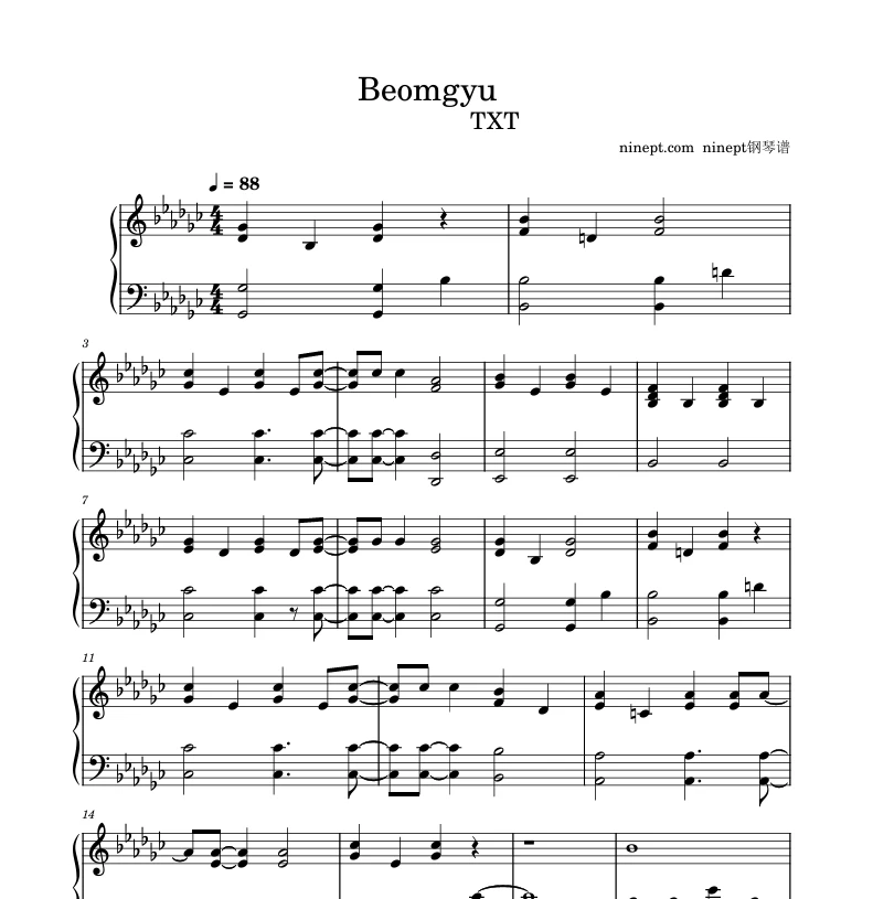 图片[1]-Beomgyu-（TXT）6分完整版五线谱简谱Beomgyu钢琴版钢琴曲钢琴谱-诺可钢琴