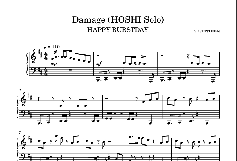 图片[1]-Damage (HOSHI Solo) -SEVENTEEN钢琴版钢琴曲钢琴谱五线谱-诺可钢琴
