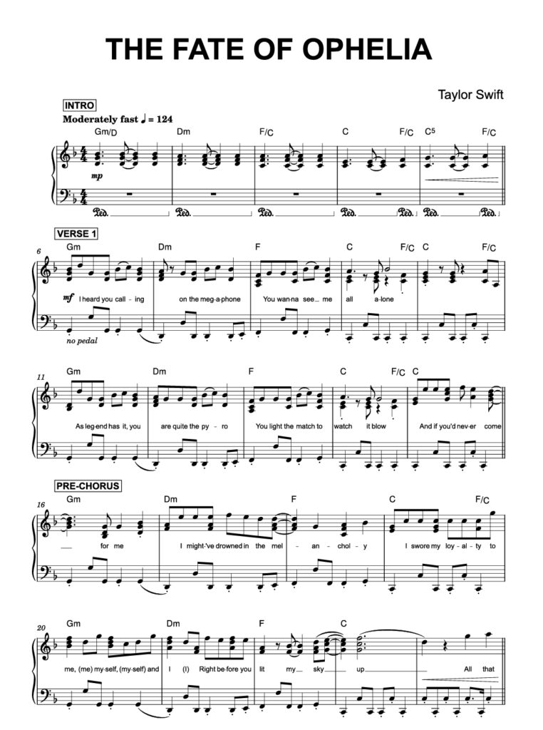 图片[1]-The Fate of Ophelia – Taylor Swift (Piano带歌词)霉霉新专辑2025年10月钢琴版钢琴曲钢琴谱五线谱-诺可钢琴