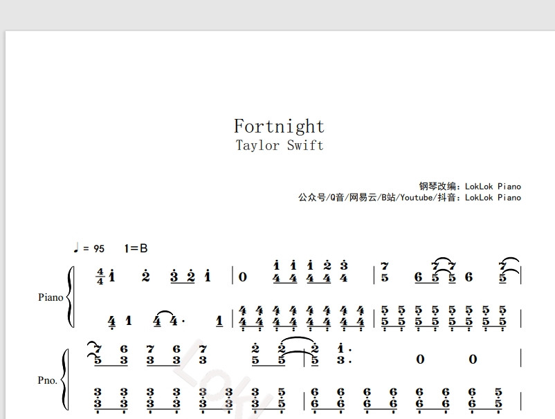 图片[2]-Fortnight 两星期 钢琴谱 乐谱 曲谱 霉霉 taylor swift 钢琴谱  曲谱 独奏琴谱（共4页）高还原