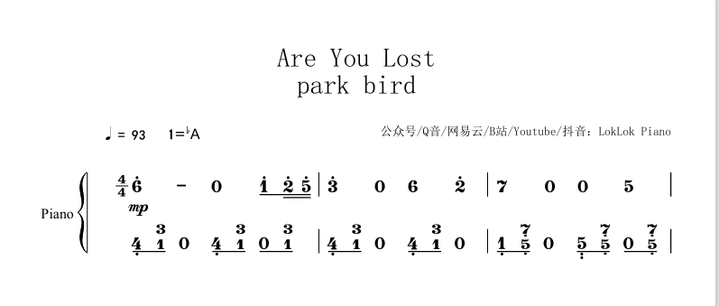 图片[2]-Are You Lost  park bird 钢琴谱  曲谱 独奏琴谱（共3页）