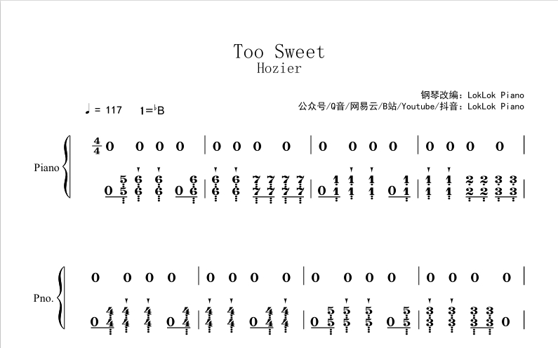 图片[2]-Too Sweet - Hozier 钢琴简谱 数字简谱 乐谱 曲谱 完整版 高还原  曲谱 独奏琴谱（共3页）