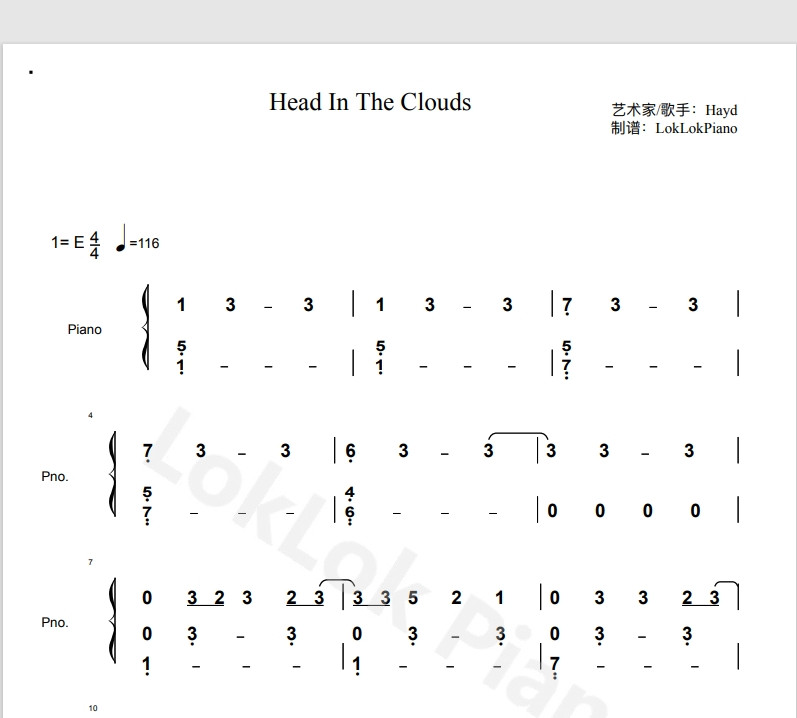 图片[2]-Head in the Clouds - Hayd 钢琴简谱 数字简谱 乐谱 曲谱 完整版 高还原  曲谱 独奏琴谱（共5页）