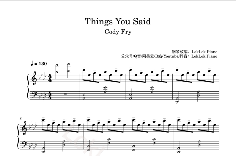 图片[1]-Things You Said -  Cody Fry 钢琴简谱 数字简谱 乐谱 曲谱 完整版 高还原  曲谱 独奏琴谱（共3页）