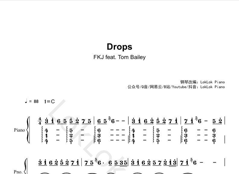 图片[2]-Drops FKJ feat. TOM BAILEY 钢琴谱  曲谱 独奏琴谱（共2页）