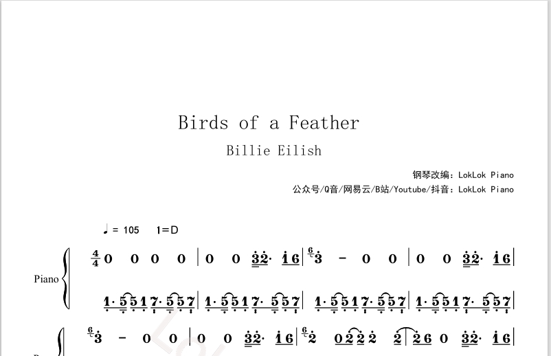 图片[2]-BIRDS OF A FEATHER - Billie Eilish钢琴谱  曲谱 琴谱（共4页）