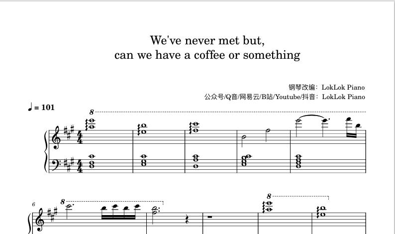 图片[1]-We've never met but, can we have a coffee or something? 素未谋面 但求共饮 钢琴谱  In Love with a Ghost | 素未谋面，但求共饮曲谱 独奏琴谱（共4页）