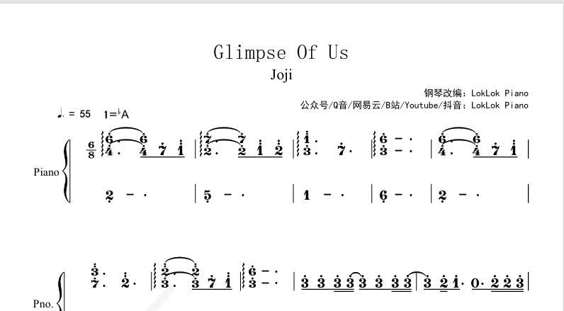 图片[2]-Glimpse of Us 钢琴谱  Joji 曲谱 独奏琴谱（共4页）