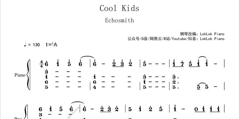 图片[2]-全网首发 Cool Kids  钢琴谱 Echosmith曲谱 独奏琴谱（共3页）