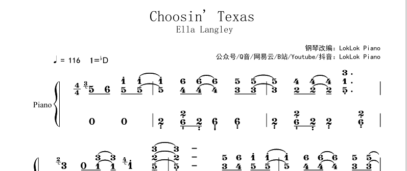 图片[2]-Choosin' Texas Ella Langley   钢琴谱 乐谱  曲谱 Ella Langley 钢琴谱  曲谱 独奏琴谱（共6页）高还原