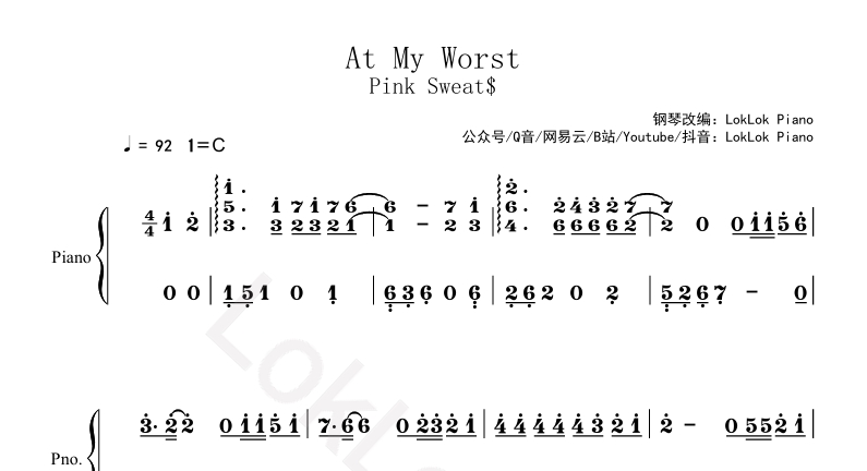 图片[2]-At My Worst  Pink Sweat$ 钢琴谱  曲谱 独奏琴谱（共3页）