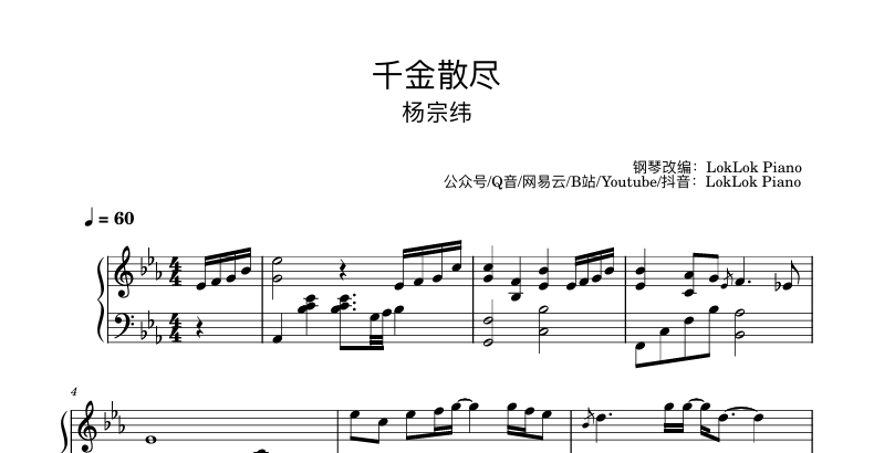 图片[1]-《孤注一掷》主题曲钢琴版 千金散尽  杨宗纬 钢琴简谱 数字简谱 乐谱 曲谱 完整版 高还原  曲谱 独奏琴谱（共3页）