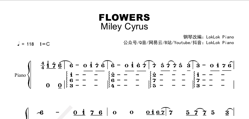 图片[2]-Flowers  Miley Cyrus 钢琴谱  曲谱 独奏琴谱（共3页）