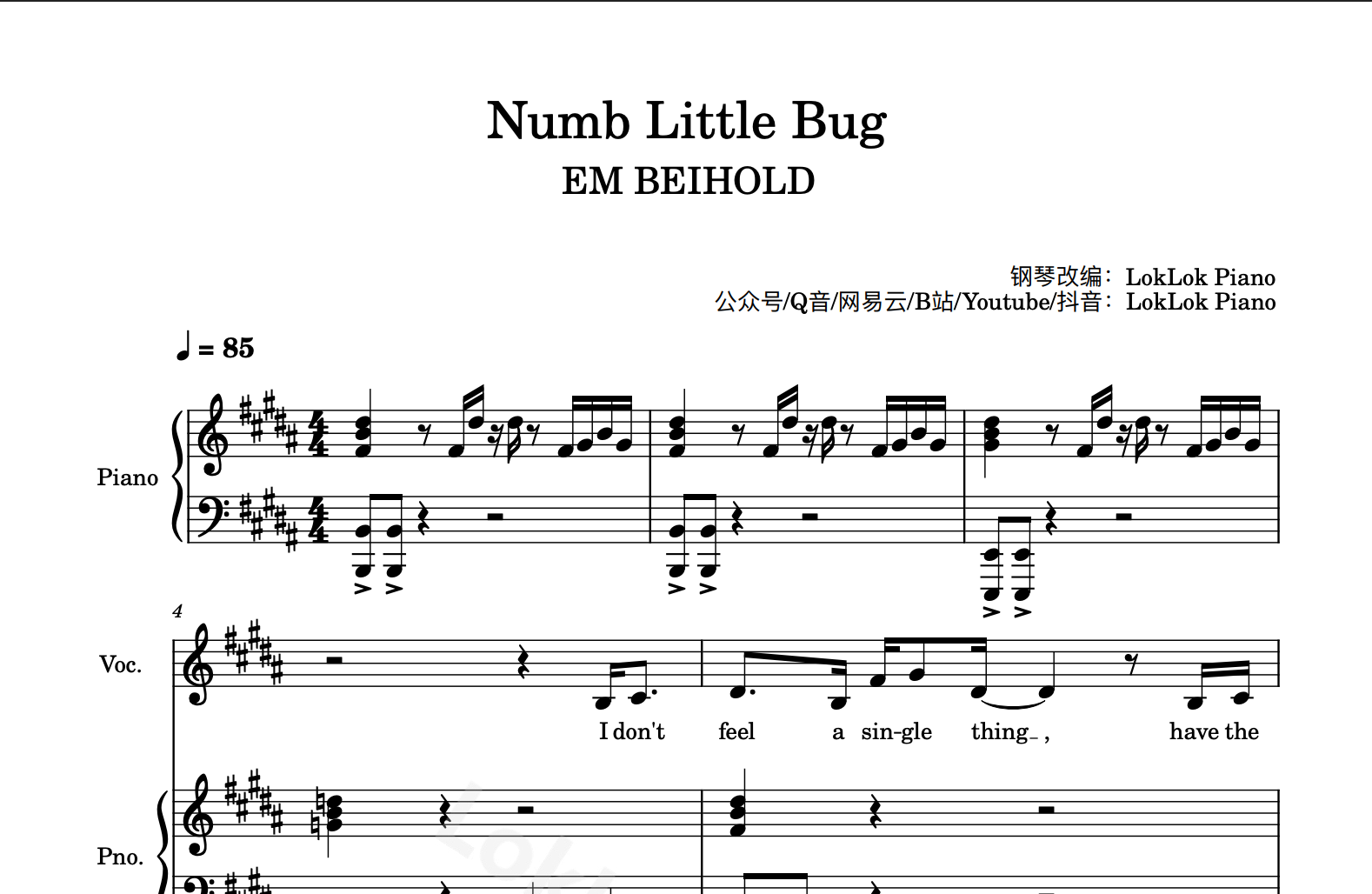 图片[3]-Numb Little Bug - Em Beihold 钢琴简谱 数字简谱 乐谱 曲谱 完整版 高还原  曲谱 独奏琴谱（共3页）
