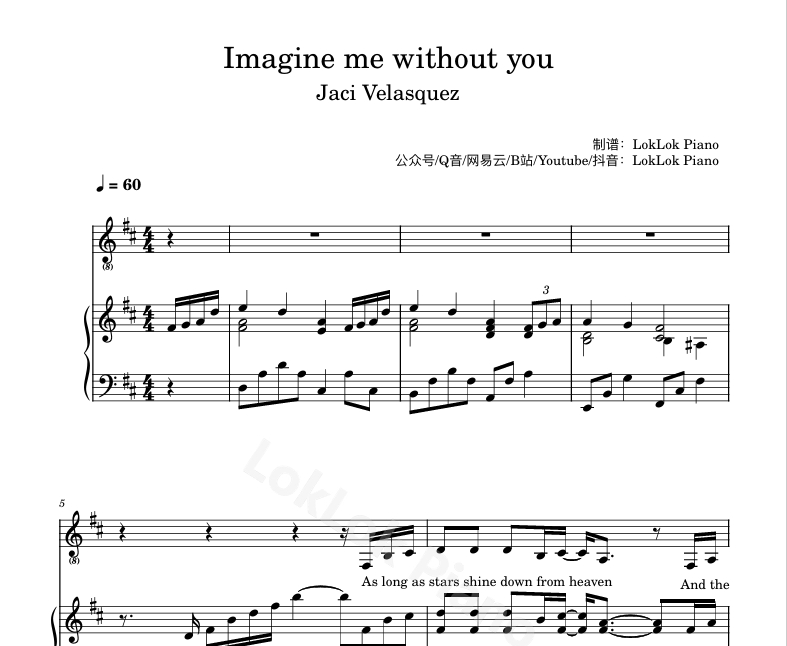 图片[1]-Imagine me without you   钢琴谱 乐谱  曲谱 Jaci Velasquez 钢琴谱  曲谱 独奏琴谱（共6页）高还原