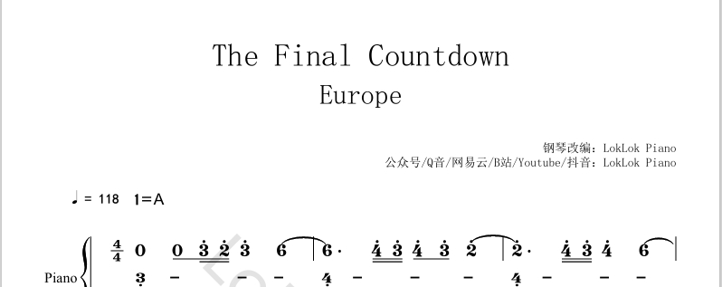图片[2]-The Final Countdown   钢琴谱  曲谱 Europe独奏琴谱（共2页）