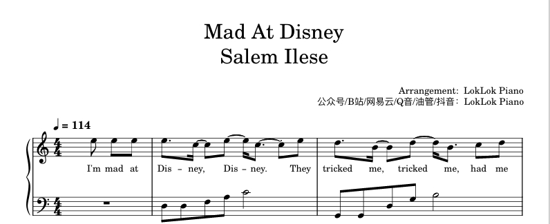 图片[1]-Mad at Disney     钢琴谱  salem iles曲谱 独奏琴谱（共2页）