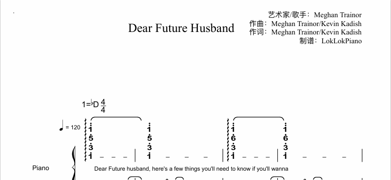 图片[2]-Dear Future Husband   钢琴谱  Meghan Trainor曲谱 独奏琴谱（共4页）