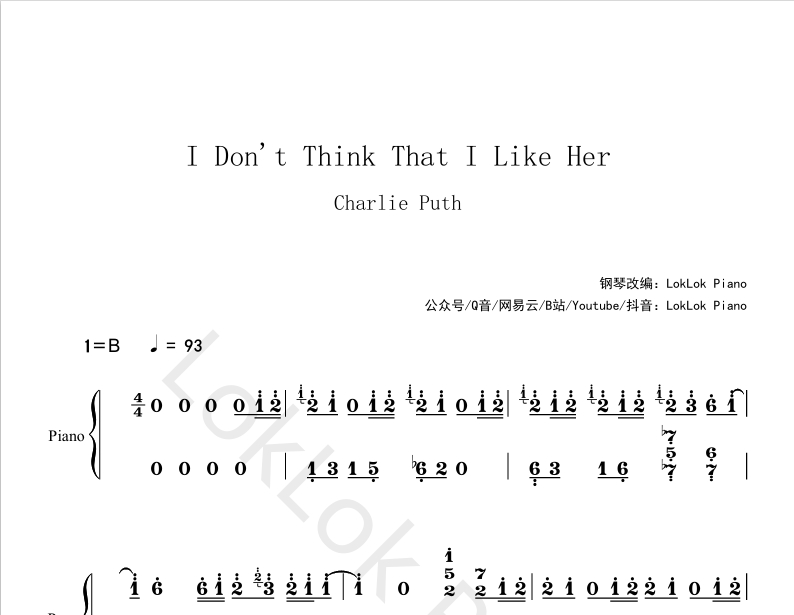 图片[2]-I Don’t Think That I Like Her  Charlie Puth钢琴谱  曲谱 琴谱（共3页）