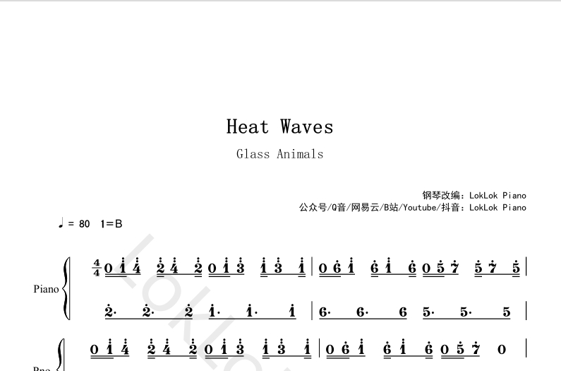 图片[2]-全网首发 Heat Waves Glass Animals  钢琴谱  曲谱 独奏琴谱（共4页）Glass Animals
