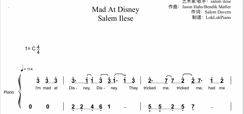 图片[2]-Mad at Disney     钢琴谱  salem iles曲谱 独奏琴谱（共2页）